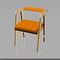 Modern Minimalist Chair With Light Wooden Frame And Orange Padded Seat Armrests