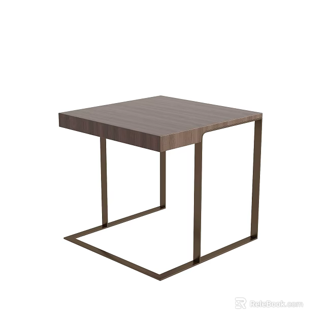 Modern Minimalist Coffee Table With Square Wooden Top And Metal Frame 3d model 