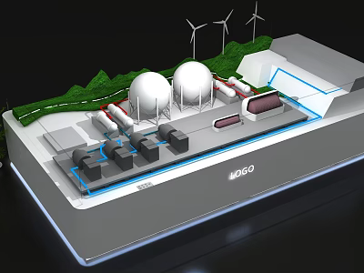 Industrial Sand Table Model With Wind Turbines Green Hills And Facilities 3d model