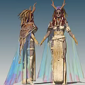Game and Movie Character With Horns Long Hair And Tribal Mystical Decorative Outfits