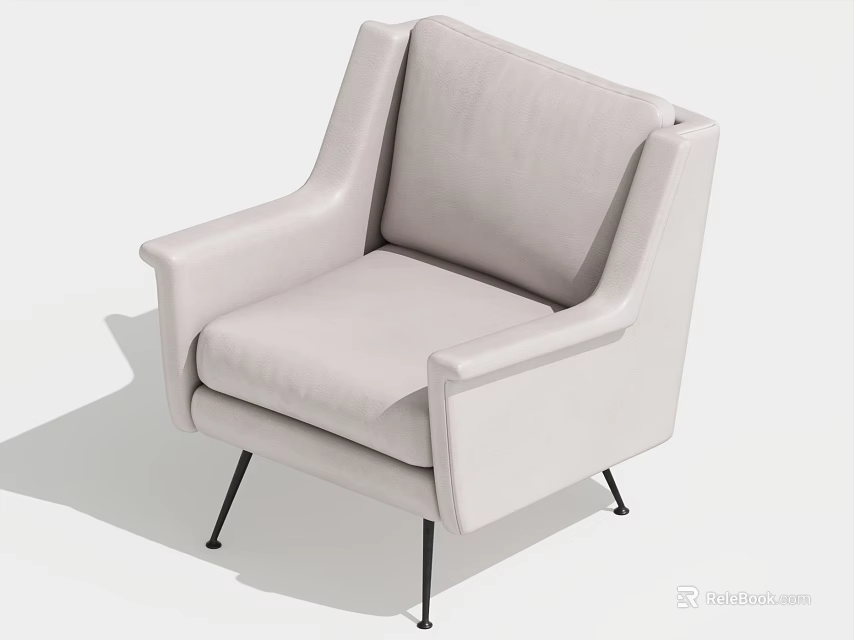Elegant Light Gray Leather Armchair With Modern Design And Slim Metal Legs 3d model 
