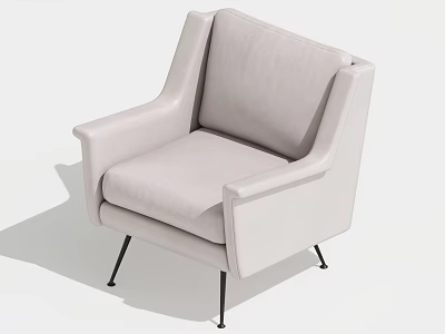 Elegant Light Gray Leather Armchair With Modern Design And Slim Metal Legs 3d model