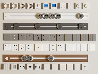 Modern Switch Panels in White Grey Brown with Display Screen and Various Socket Switch Designs 3d model