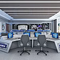 Professional Control Room Setup With Multiple Computer Monitors Workstations And Ergonomic Chairs 3d model
