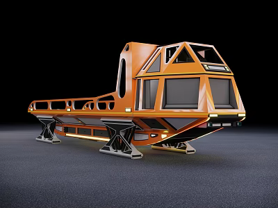 Modern Orange Utility Vehicle With Multiple Windows And Sturdy Support Structure 3d model