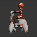 Futuristic White And Orange Motorcycle With Mechanical Legs Ridden By Female In Red Helmet Goggles