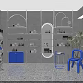 Stylish Arched Glass Display Shelves With Blue Storage Cabinet For Skincare Product Retail Shop Interior