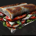Delicious Grilled Sandwich with Toasted Bread Fresh Tomato Slices Lettuce Sausage and Cheese