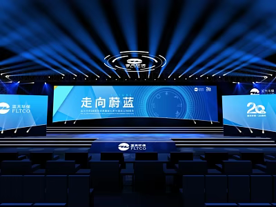 Event Stage With Towards Azure Theme Large Screen And Blue Lighting 3d model