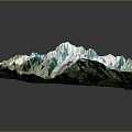 3D Mountainous Terrain Model Featuring Snow Covered Peaks And Green Vegetated Slopes