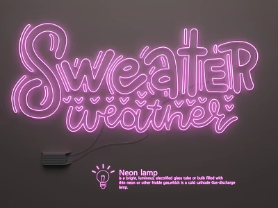 Pink Neon Lamp With Sweater Weather Text And Heart Decorations On Wall 3d model
