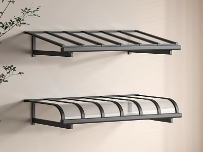 Wall Mounted Transparent Canopies with Black Frames and Two Designs Against Light Colored Wall 3d model