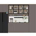 Modern Kitchen Wine Cabinet With Glass Doors Countertop And Wine Glasses