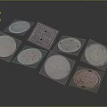 Various Decorative Manhole Covers With Different Shapes And Metallic Patterns