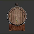 Wooden Storage Barrel With Metal Hoops Tap And Stand For Home Use