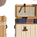 Multifunctional Wicker Storage Furniture with Ottoman Chests and Layered Design for Organizing Blankets