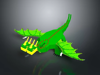 Green Dragon Building Block Model With Yellow Head Red Accents And Wings 3d model