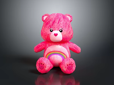 Pink Plush Teddy Bear With Rainbow Pattern On Belly Soft Cuddly Stuffed Toy 3d model