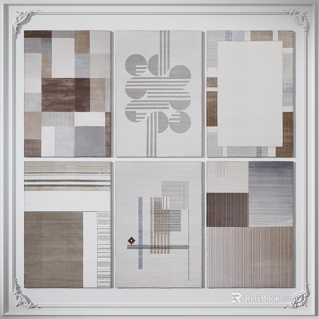 Stylish Square Rugs With Geometric Patterns Stripes Patchwork And Neutral Gray Brown Beige Tones 3d model