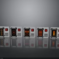 Electronic Control Panels With Red Displays Silver Casing And Buttons On Dark Background