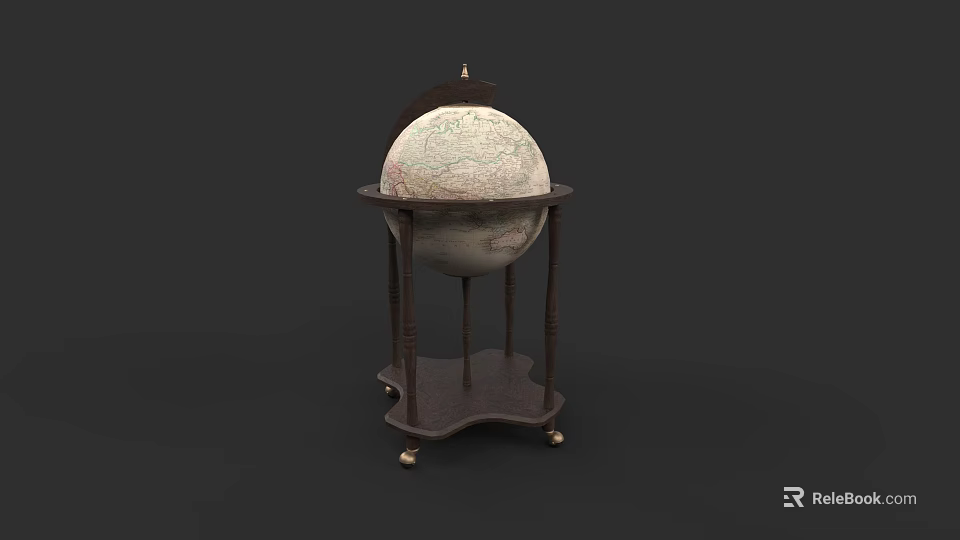 Elegant Sculptural Globe With Intricate Carved Details And Wooden Stand Base 3d model 
