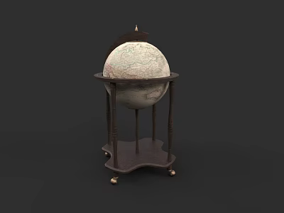 Elegant Sculptural Globe With Intricate Carved Details And Wooden Stand Base 3d model