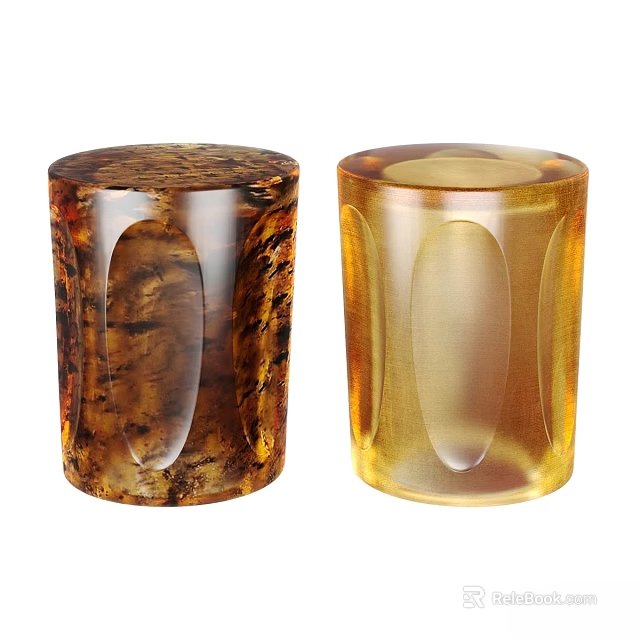 Dining Table Decorative Cylindrical Holders With Brown Textured And Transparent Yellow Designs 3d model 