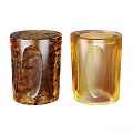 Dining Table Decorative Cylindrical Holders With Brown Textured And Transparent Yellow Designs 3d model