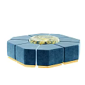 Hexagonal Modular Sofa Stool With Blue Upholstery And Golden Edges Decorative Center