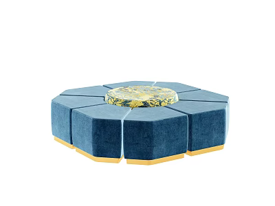 Hexagonal Modular Sofa Stool With Blue Upholstery And Golden Edges Decorative Center 3d model