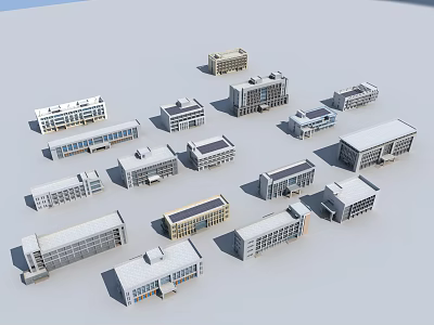 Diverse Modern Office Buildings With Various Exterior Designs And Architectural Structures 3d model