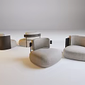 Minimalist Modern Light Gray Fabric Single Sofa With Rounded Shape And Black Armrests Design 3d model