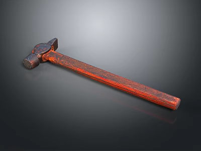 Vintage Craft Hammer With Red Wooden Handle And Metal Head Tool 3d model