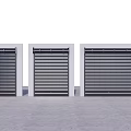 Three Dark Roller Shutters Installed Side by Side With White Frames Exterior 3d model