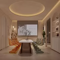 Modern Beauty Hair Salon Reception Area With Soft Lighting Curved Design And Comfortable Seats