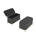 Modern Gray Upholstered Storage Bench With Gold Metal Legs Design