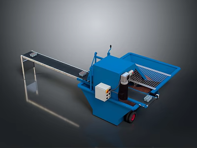 Blue Industrial Machinery With Conveyor Belt Metal Frame Motor And Wheels For Handling 3d model