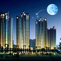 Modern High Rise Residential Complex With Central Garden Green Space And Swimming Pool