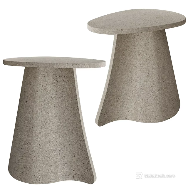 Modern Concrete Side Tables With Round Top And Unique Base Design 3d model 