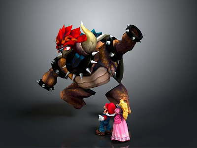 3D Game Character Scene With Red Spiked Monster Red Outfit Male And Pink Dress Female 3d model