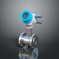Industrial Flow Meter With Blue Digital Display And Silver Metal Flange Body
