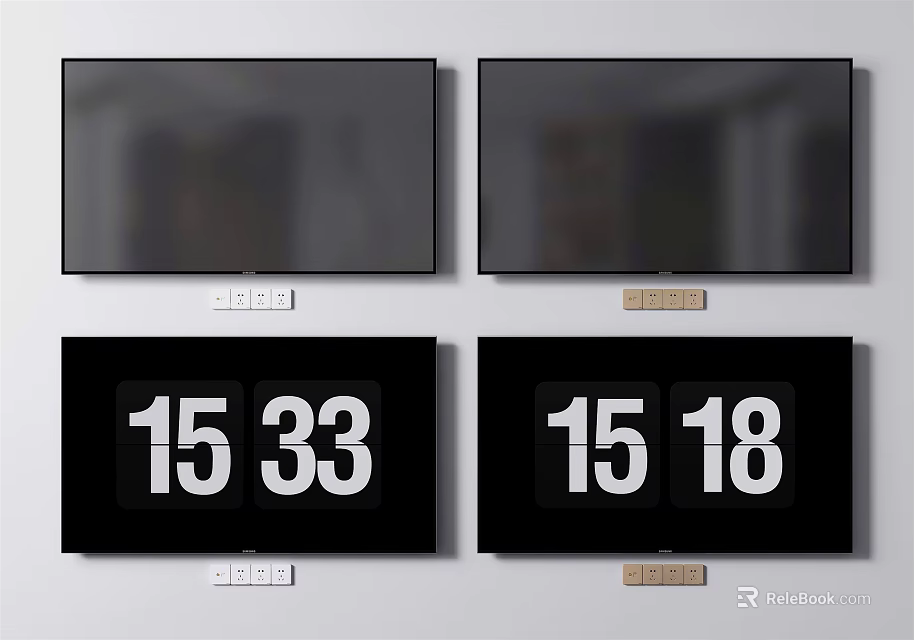 Four Black TVs With Digital Time Display And Modern Sleek Design 3d model