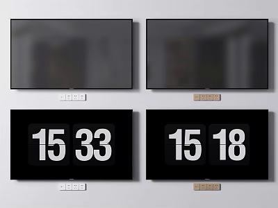 Four Black TVs With Digital Time Display And Modern Sleek Design 3d model