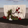 Wedding Photo Check In Spot With White Curtain Backdrop Red Balls And Green Plants