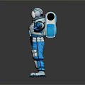 Blue And Silver Astronaut In Spacesuit With Arms Outstretched Standing