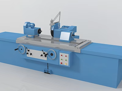 Blue Industrial Cylindrical Grinding Machine With Bed Control Panel And Grinding Components 3d model