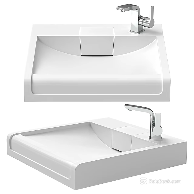 Modern White Ceramic Washbasin With Sleek Design And Polished Chrome Faucet 3d model 