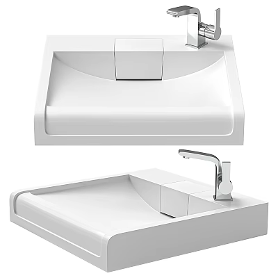 Modern White Ceramic Washbasin With Sleek Design And Polished Chrome Faucet 3d model