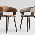 Modern Upholstered Dining Chairs with Brown and Gray Seats and Dark Wooden Legs