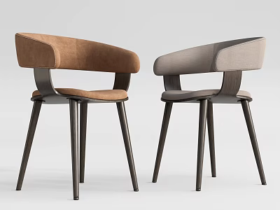 Modern Upholstered Dining Chairs with Brown and Gray Seats and Dark Wooden Legs 3d model
